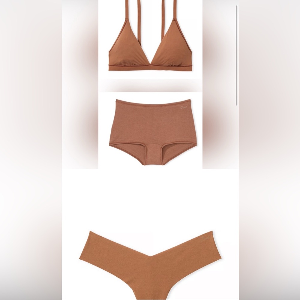 4 pcs 🤎 BRA & PANTY “CARAMEL” brown bralette & boy short & lotion 40C 38D 16 18